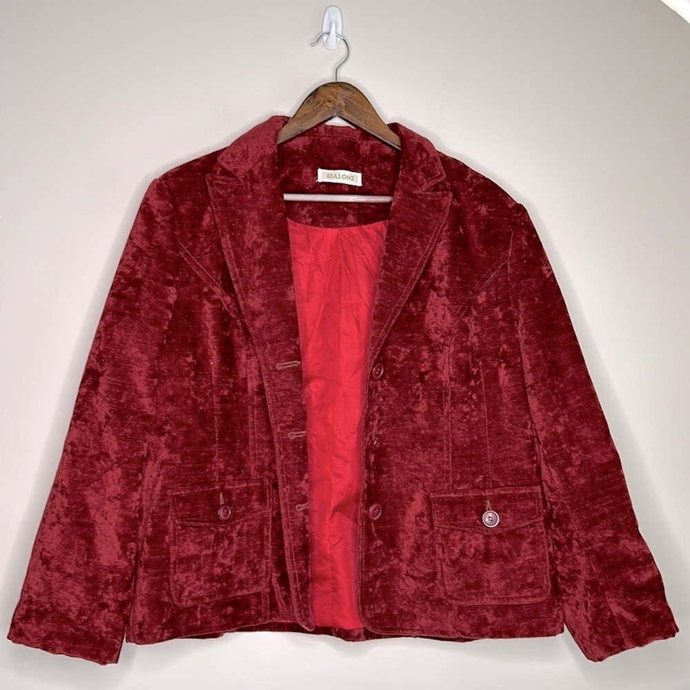 Seasons Hammered Velvet Blazer Boxy Fit Cherry Red XL